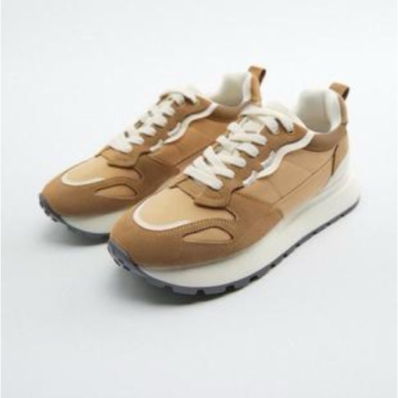 NWT. Zara Brown/Tan Leather Trainers. Size US 9/EU 40. - Picture 2 of 7